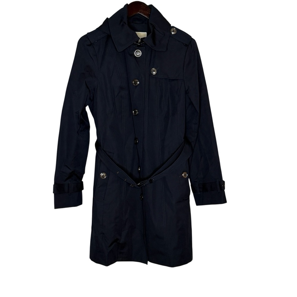 Michael Michael Kors Navy Blue Cotton Blend Hooded Trench Coat Woman's Size M